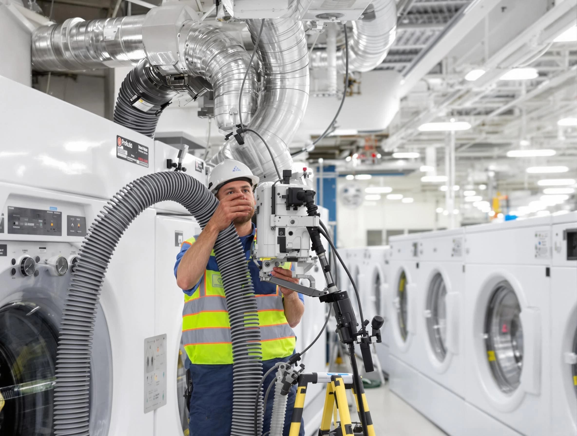 Fitchburg Dryer Vent Cleaning team performing commercial-grade dryer vent cleaning at a business facility in Fitchburg