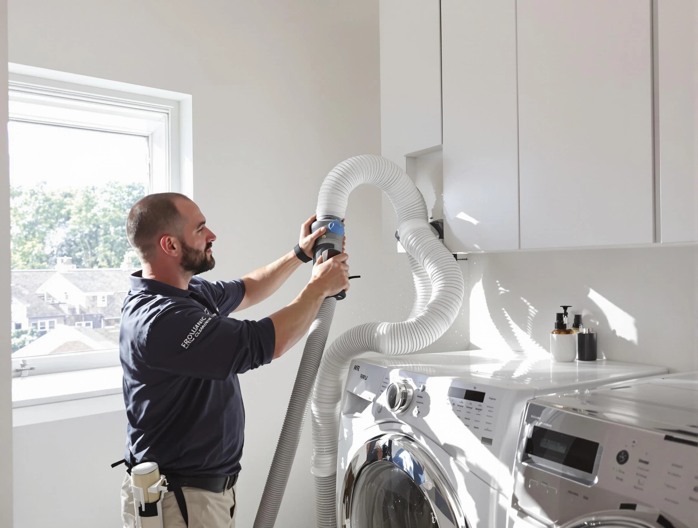 Certified Fitchburg Dryer Vent Cleaning technician performing dryer vent cleaning in Fitchburg