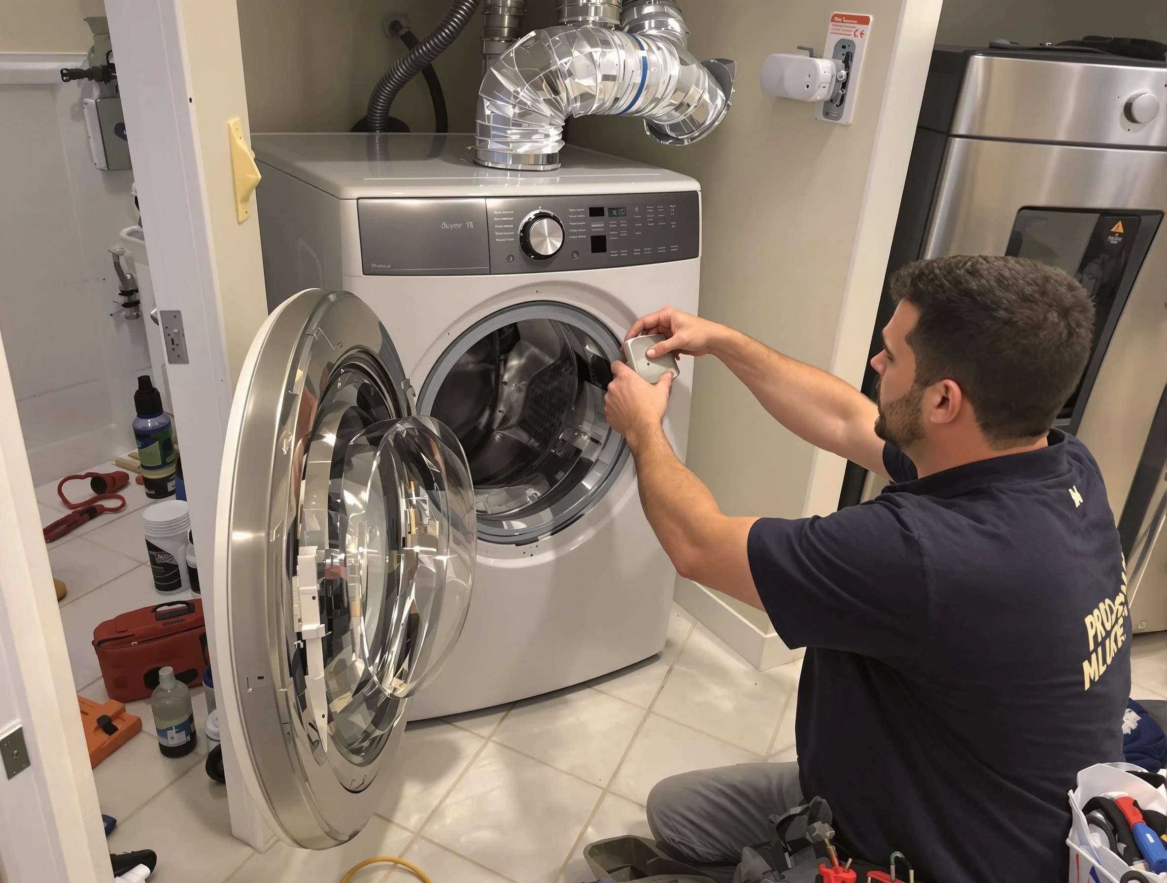 Fitchburg Dryer Vent Cleaning technician performing precise dryer vent hose installation in Fitchburg