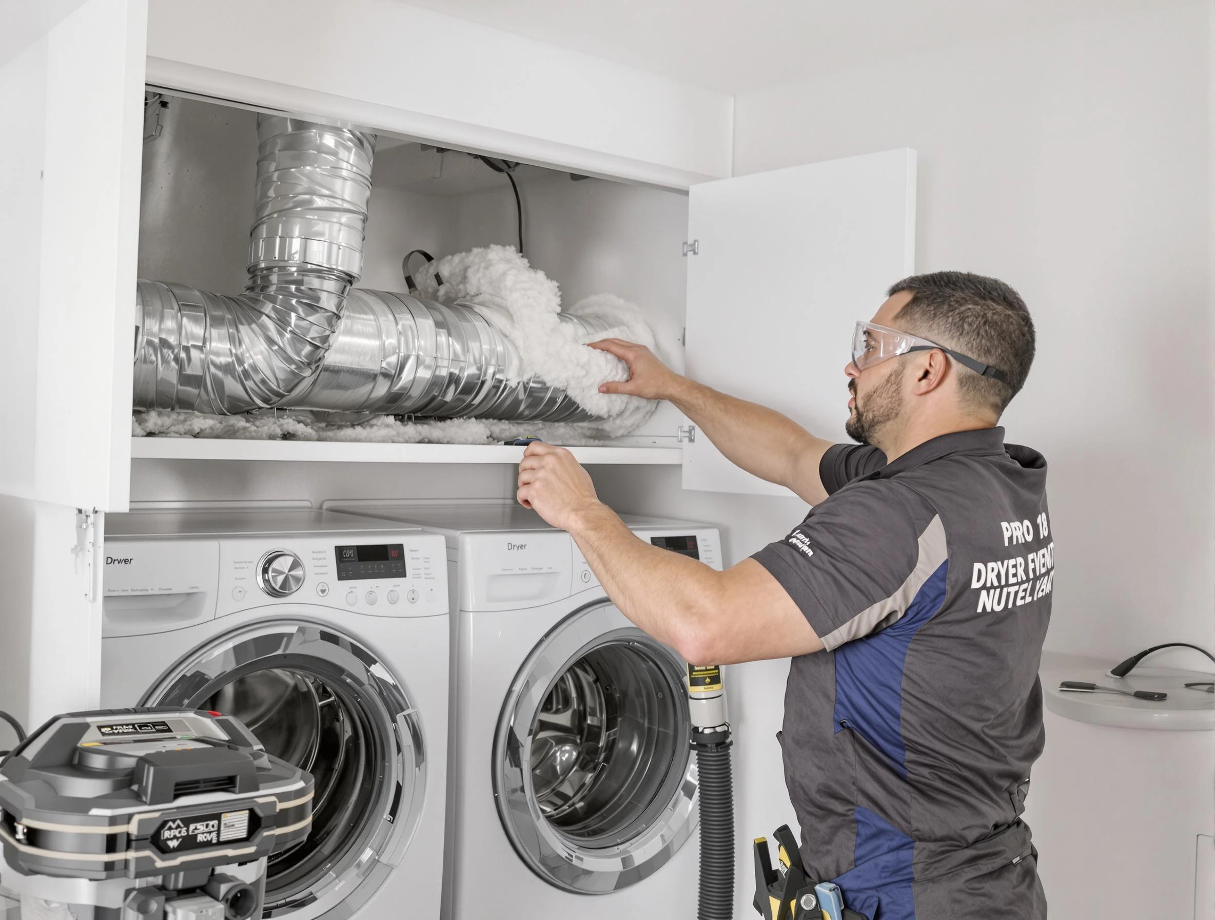 Fitchburg Dryer Vent Cleaning certified technician performing specialized gas dryer vent cleaning in Fitchburg